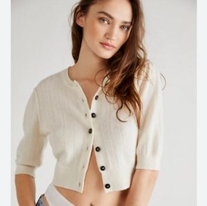 Free People Ember White Cashmere Cropped Cardigan